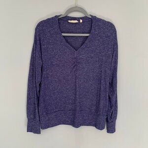 Soft Surroundings Heathered Ruched V-Neck Long Sleeve Top‎ PS Petite Small